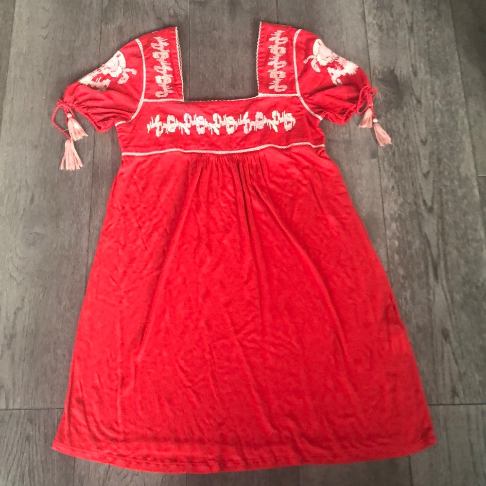 Zara embroidered boho red dress.